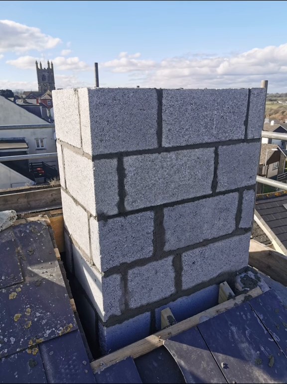 New chimney blockwork during rebuilding
